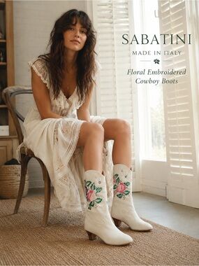 Sabatini Made In Italy Floral Embroidered Western Boots 37.5/7.5
